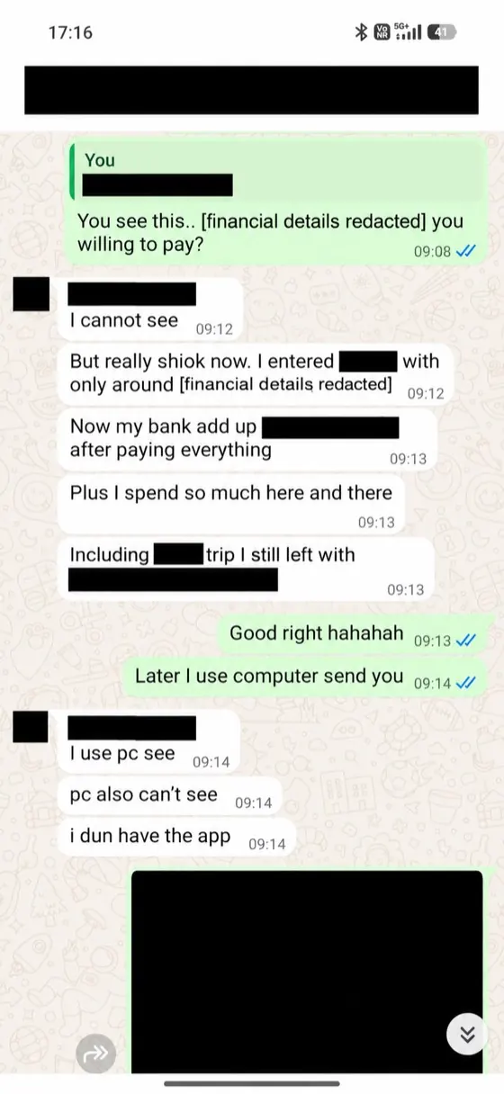 WhatsApp chat: a client says their finances feel much better now.